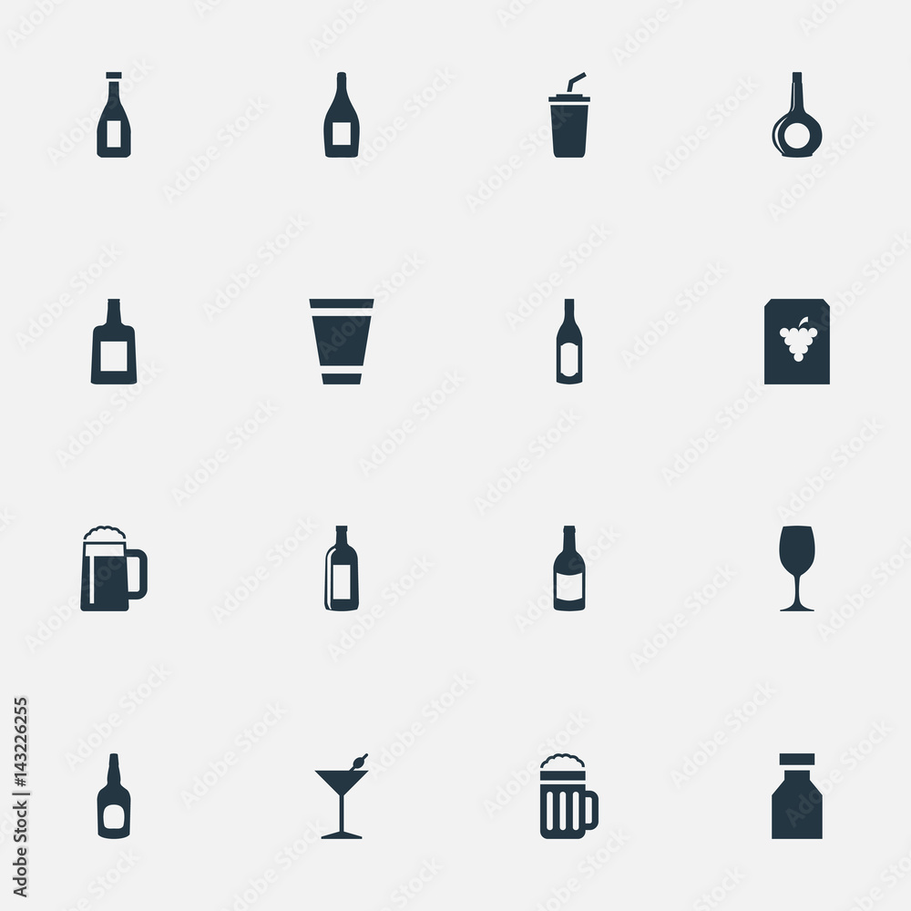 Vector Illustration Set Of Simple Drinks Icons. Elements Beverage, Vial