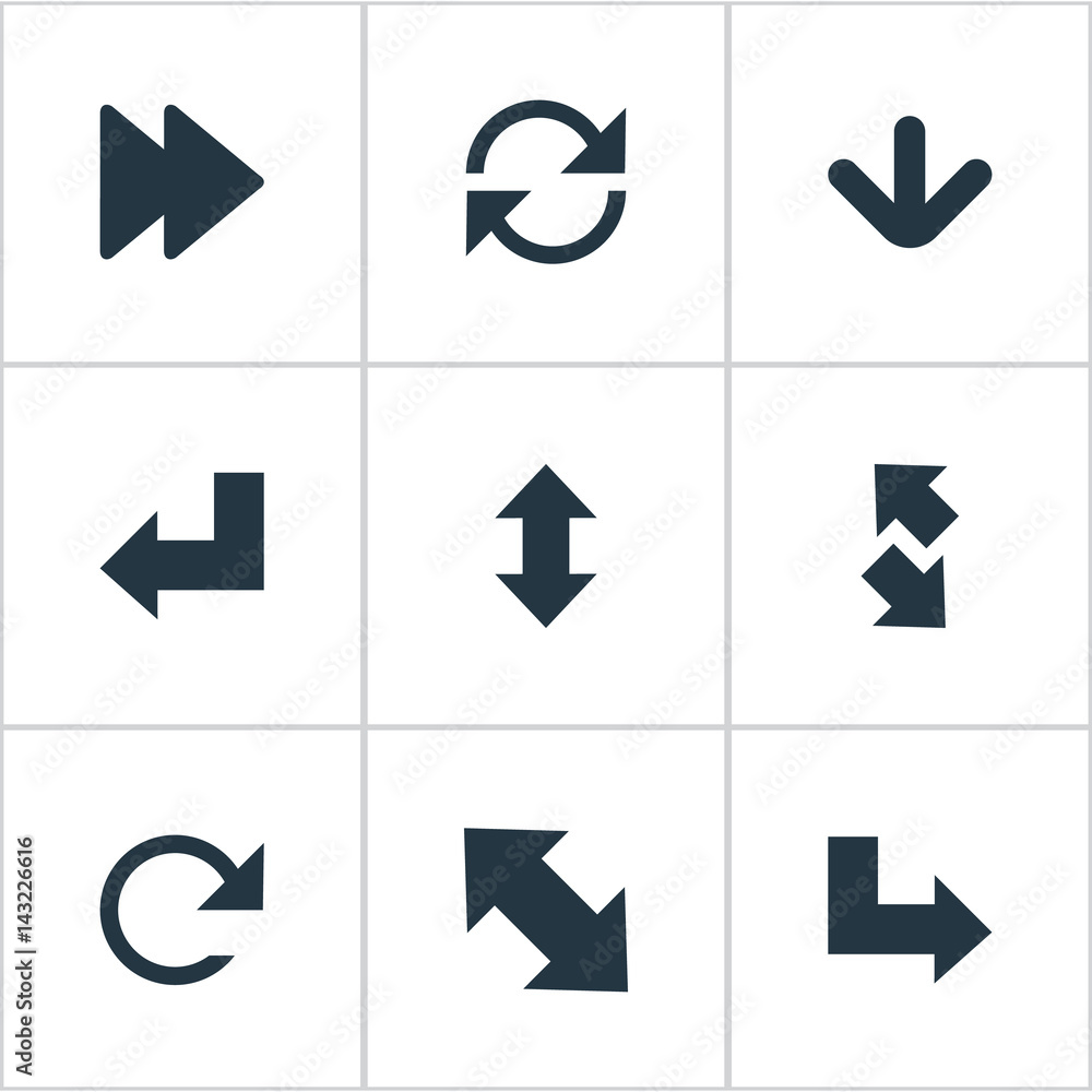 Vector Illustration Set Of Simple Cursor Icons. Elements Circular, Down