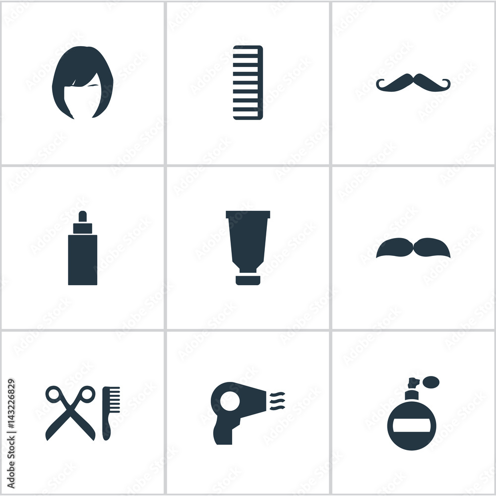 Vector Illustration Set Of Simple Beautician Icons. Elements Beard