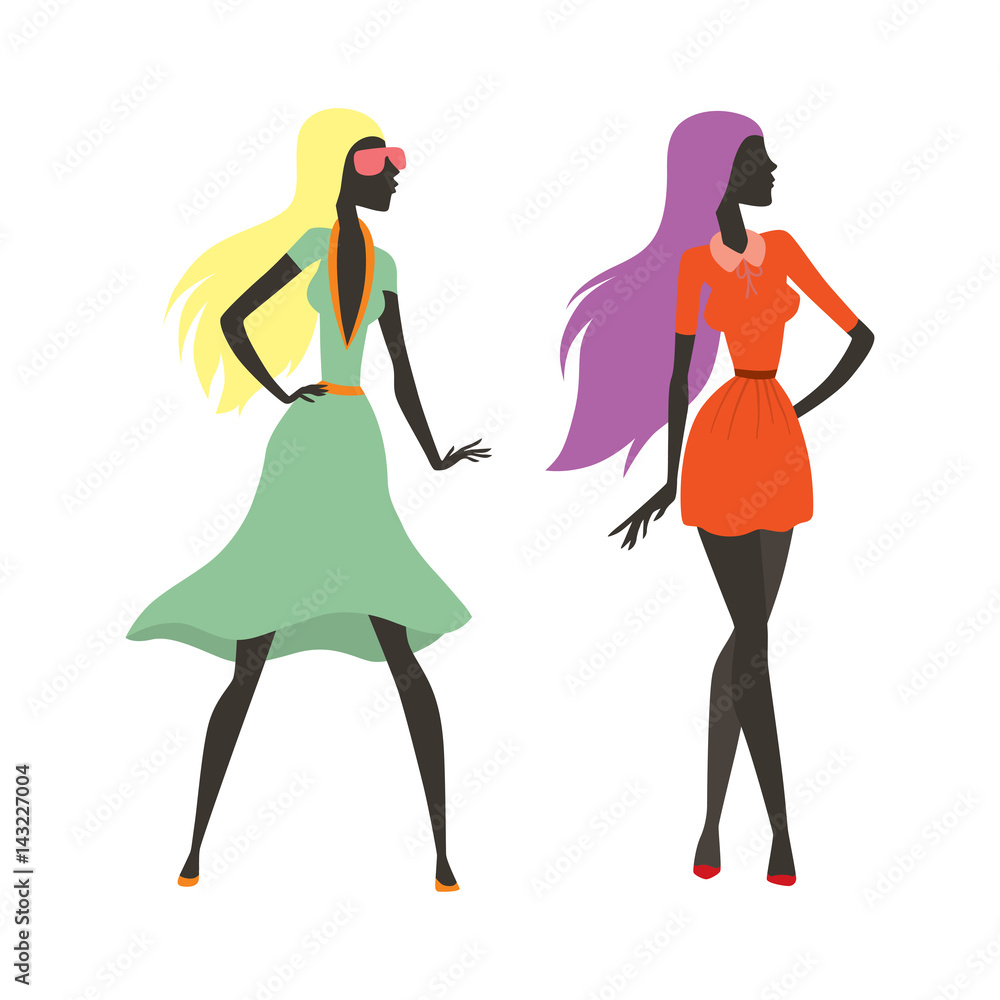 Fashion look girl silhouette beautiful girl woman female and pretty, young, model, style, hair, lady character glamour cute vector illustration. Fashion look girl silhouette beautiful girl woman female and pretty, young, model, style, hair, lady character glamour cute vector illustration.