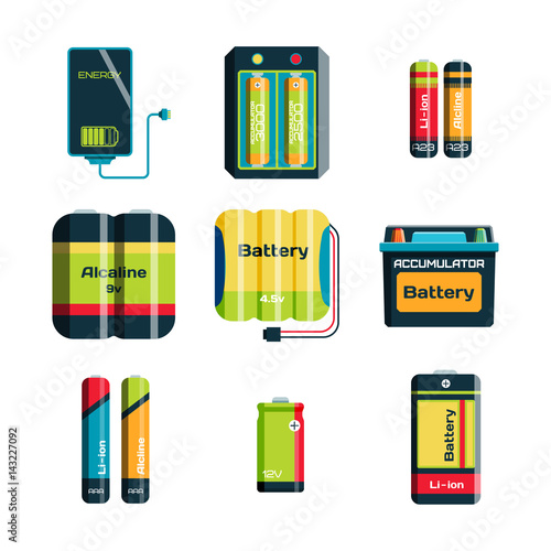 Battery energy tool electricity charge fuel positive supply and isposable generation component alkaline industry technology vector illustration.