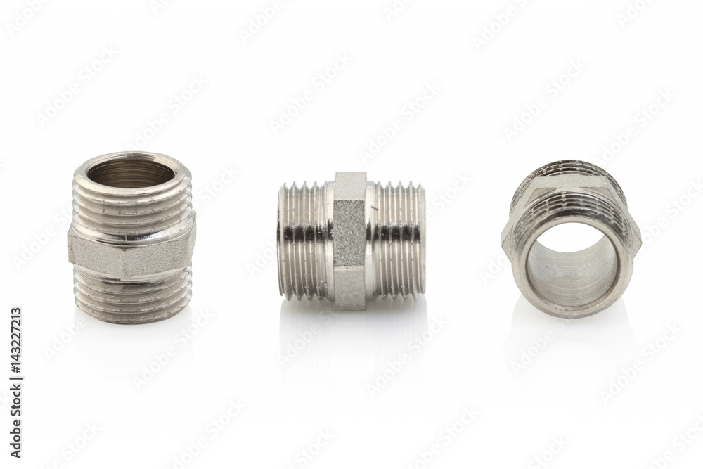 Plumbing fitting and shower head, isolated on white background Plumbing fitting and shower head, isolated on white background