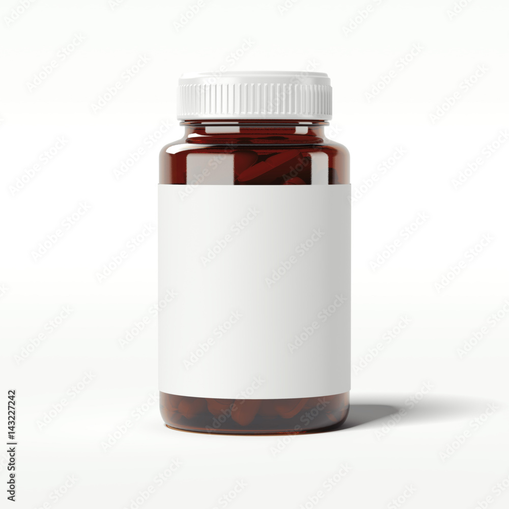 Brown bottle with pills. 3d rendering Brown bottle with pills. 3d rendering