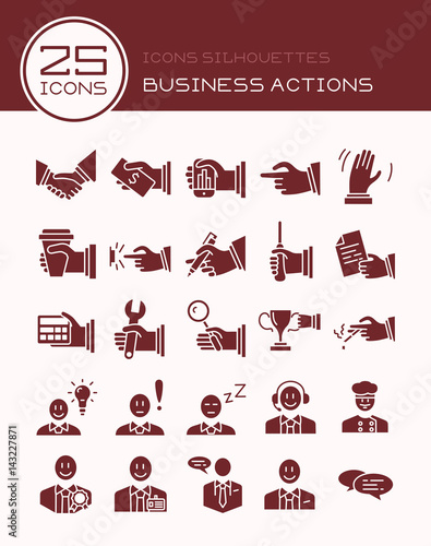 Icons silhouettes business actions
