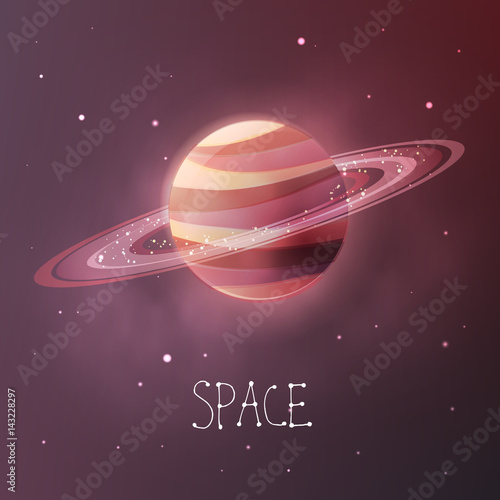 Planet with planetary rings in dull colors. Space vector illustration in modern contemporary design.
