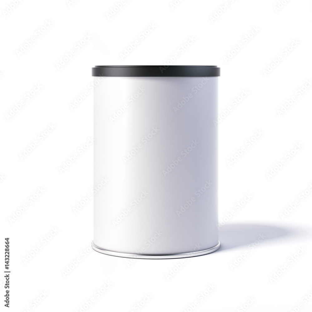 White tin can with black cap. 3d rendering White tin can with black cap. 3d rendering