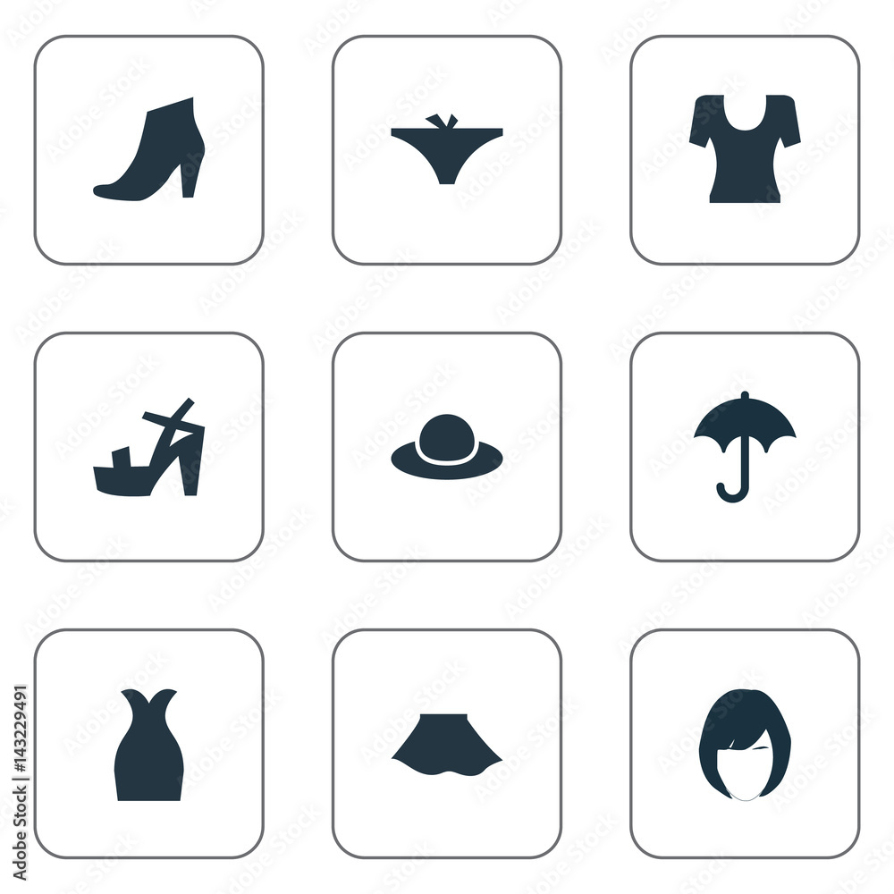 Vector Illustration Set Of Simple Garments Icons. Elements Brolly, T