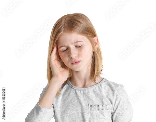 Cute girl suffering from he...