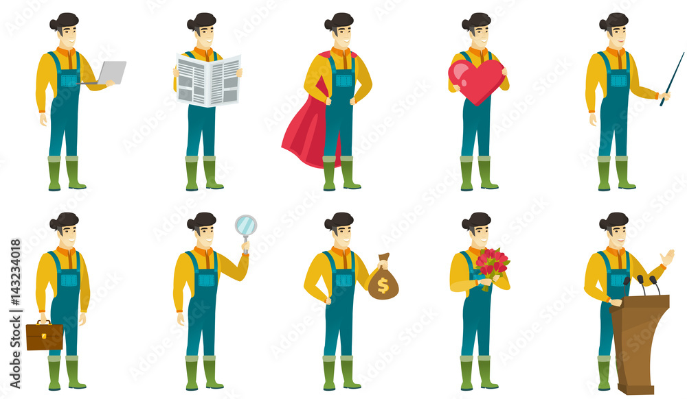 Vector set of illustrations with farmer characters Vector set of illustrations with farmer characters