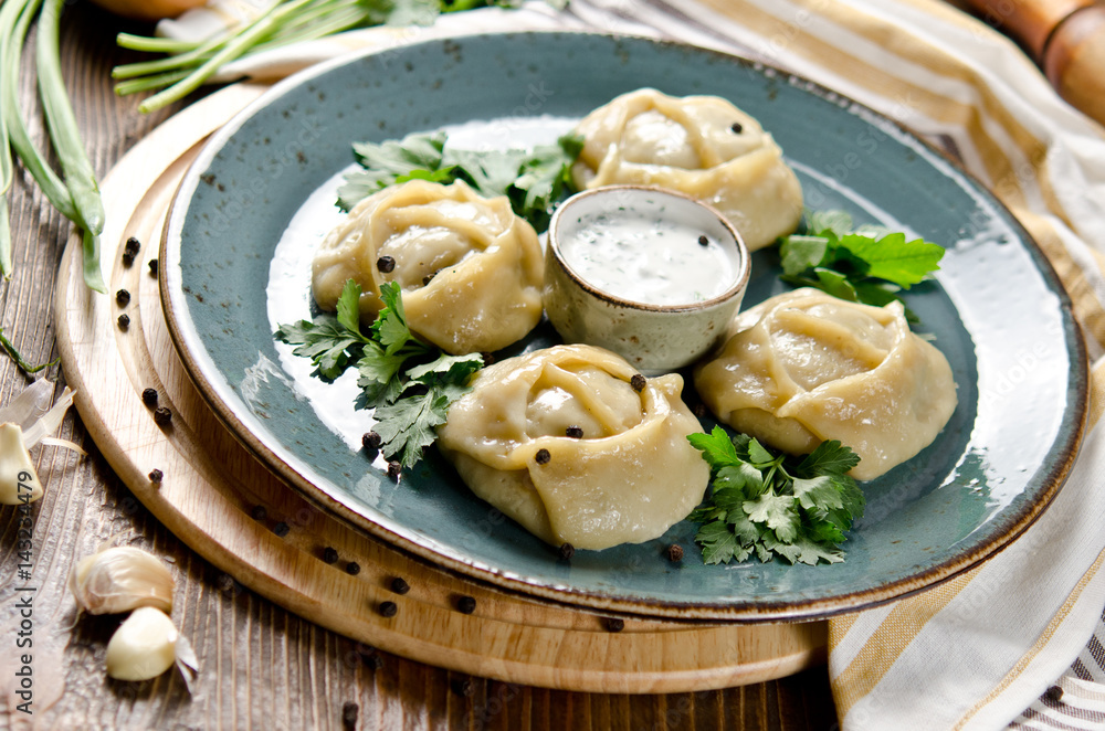 Manti. Traditional meat dish of the peoples of Central Asia Manti. Traditional meat dish of the peoples of Central Asia
