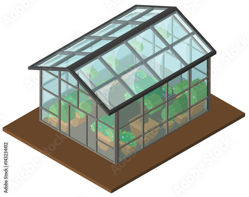 Greenhouse with many plants inside in 3D design