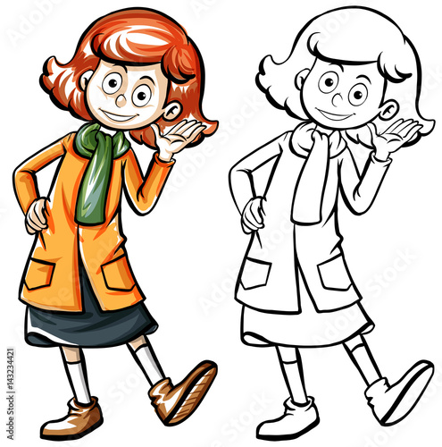 Human character outline for girl in overcoat