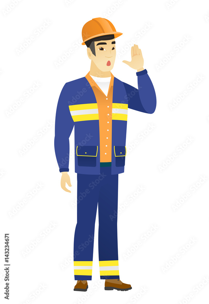 Asian builder calling for help. Asian builder calling for help.