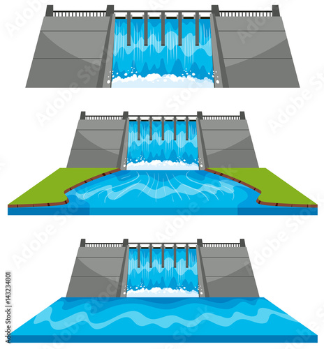 Different design of dam by river
