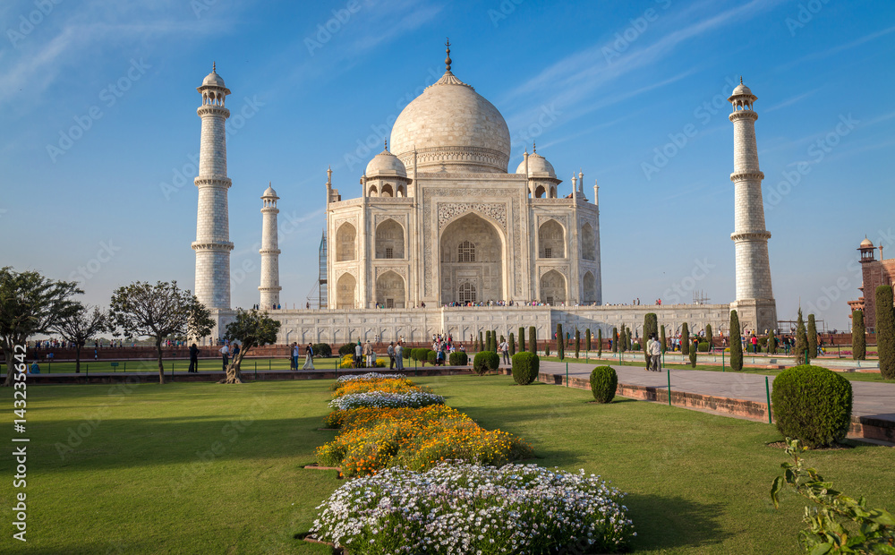 Historic Taj Mahal with a clear blue sky - A UNESCO World heritage site.