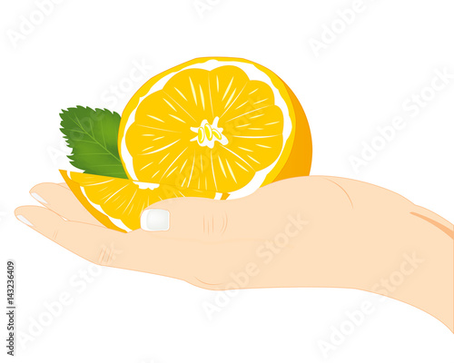 Fruit tangerine on palm