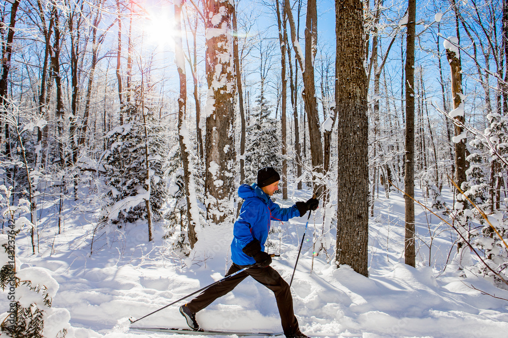 Man cross country skiing