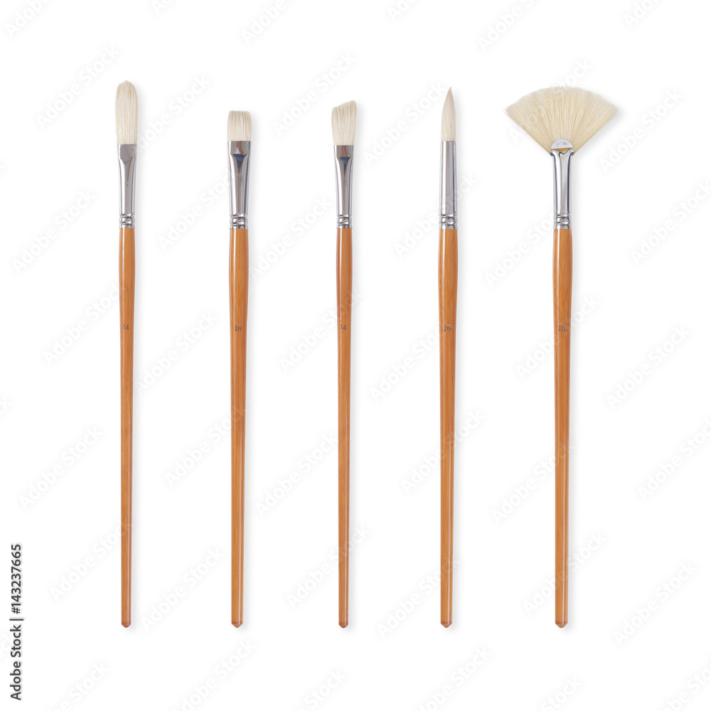 Variety of artistic paintbrushes isolated on white background with clipping mask.
Variety of artistic paintbrushes isolated on white background with clipping mask.