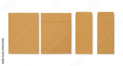 Brown envelopes isolated on white background with clipping mask, shot separately.
