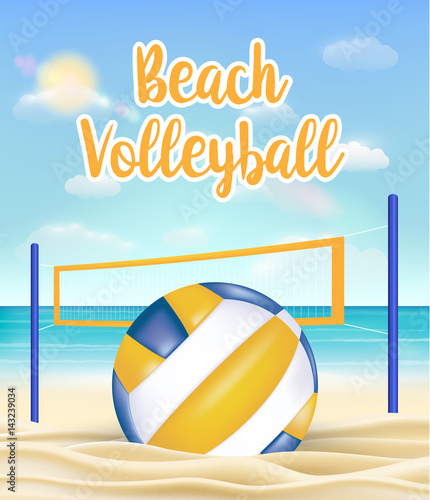 beach volleyball and net on a sea sand beach 
