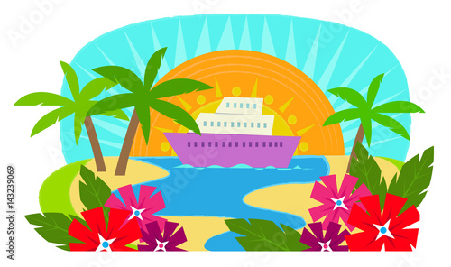 Cruise Ship - Clip art of a cruise ship with a view of a tropical island. Eps10