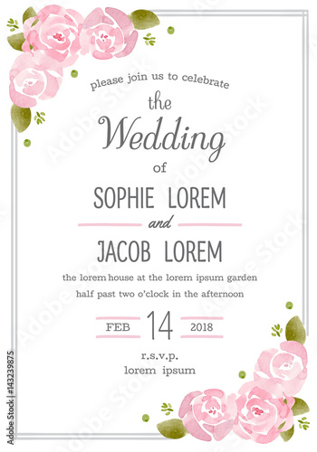 Watercolor invitation card, Wedding card set design template, Watercolor Element.