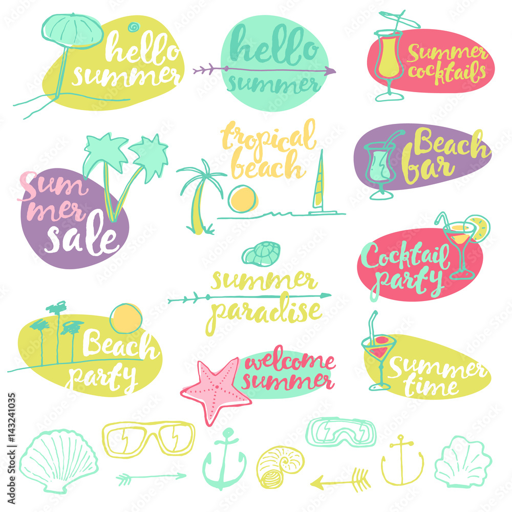 Set summer signs banners vector party
