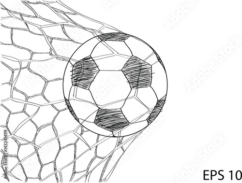 Soccer Football in Goal Net line sketched up Vector Illustrator, EPS 10.