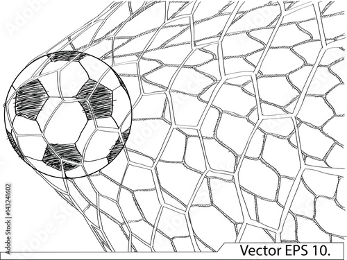 Soccer Football in Goal Net line sketched up Vector Illustrator, EPS 10.