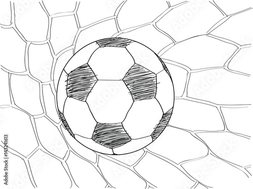 Soccer Football in Goal Net line sketched up Vector Illustrator, EPS 10.