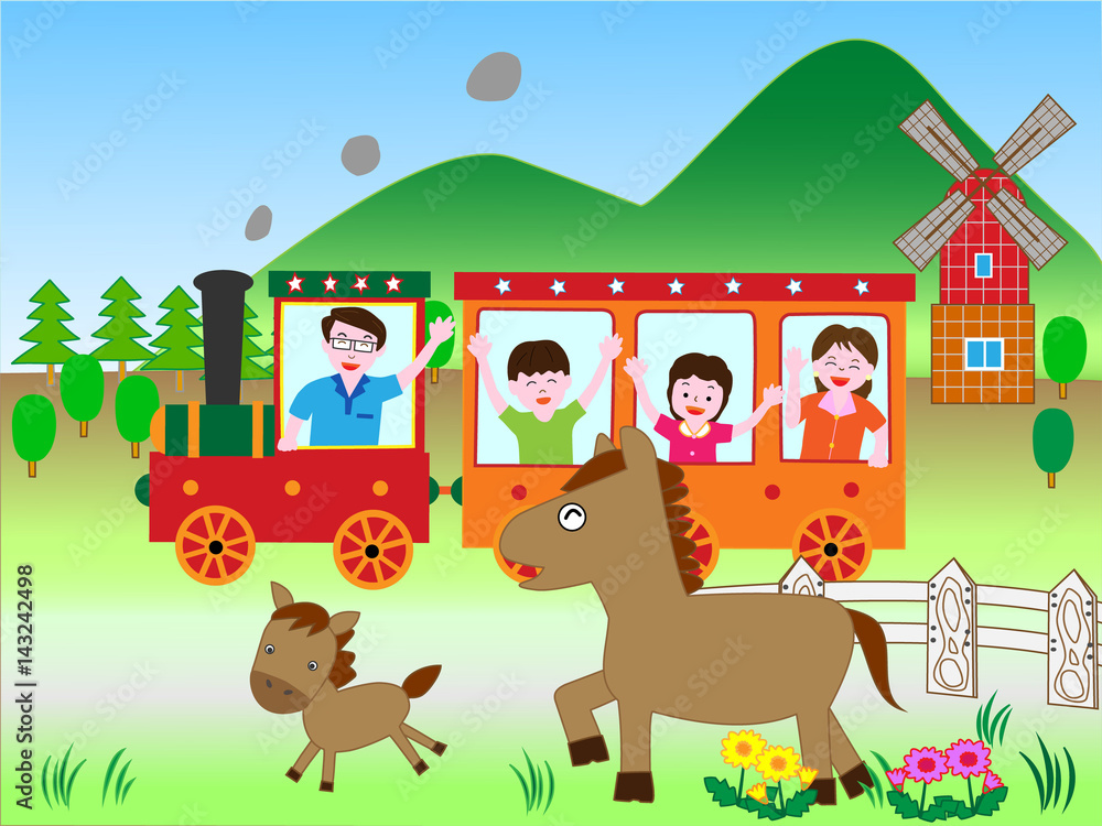 Naklejka premium 家族で鉄道の旅