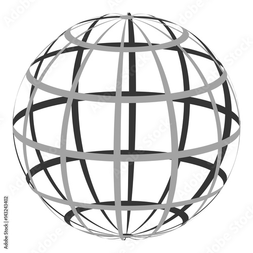 Hollow sphere with a coordinate grid of parallel and Meridian