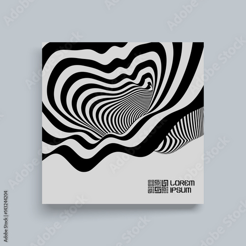 Black and White Background. Pattern With Optical Illusion. Notebook mockup.