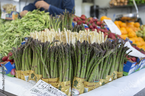 Farmers' food market stall with variety of organic vegetable, Cadiz, Spain