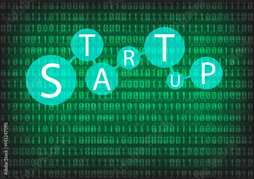 Startup wording with digital background