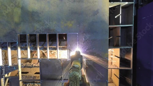 Laser cutting with sparks close up timelapse