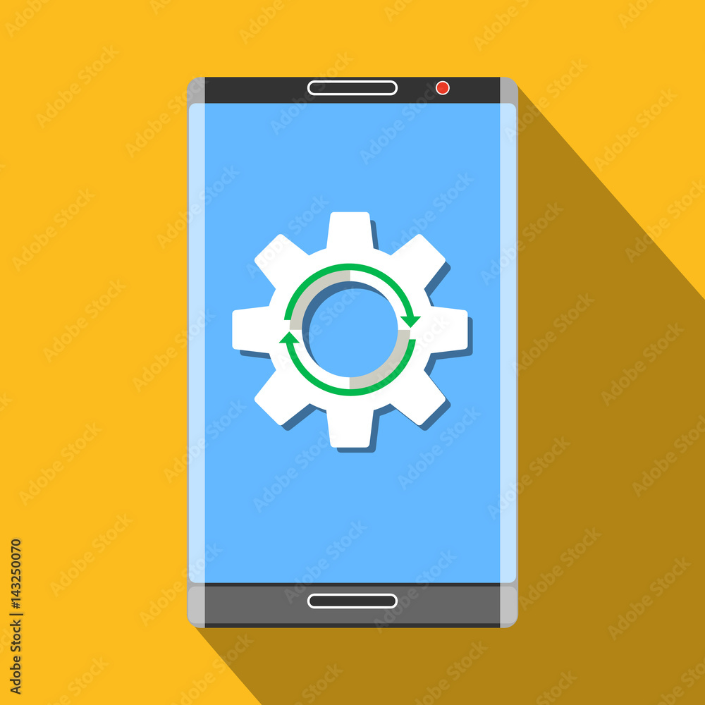 Mobile phone with gear symbol flat icon Mobile phone with gear symbol flat icon