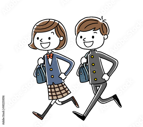 男子学生と女子学生：走る