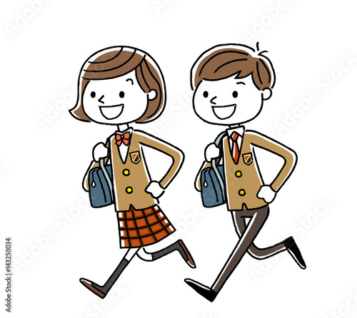 男子学生と女子学生：走る