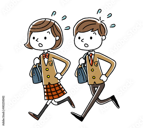男子学生と女子学生：走る