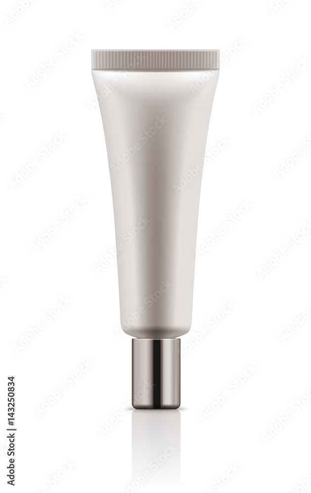 Vector blank template. Empty and clean tube with cap for cosmetic cream or body lotion. Realistic 3d white plastic container for care face and beauty skin or medical gel. Mock-up of package. Vector blank template. Empty and clean tube with cap for cosmetic cream or body lotion. Realistic 3d white plastic container for care face and beauty skin or medical gel. Mock-up of package.