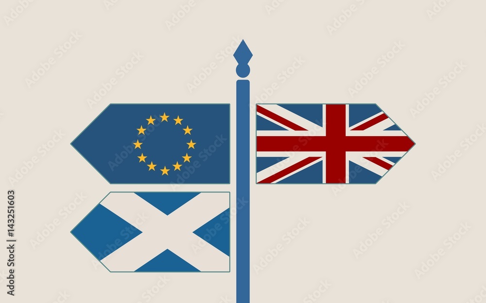 Image relative to politic situation between scotland, great britain and  european union. Politic process named as brexit. National flags on  destination arrow road Stock Vector | Adobe Stock