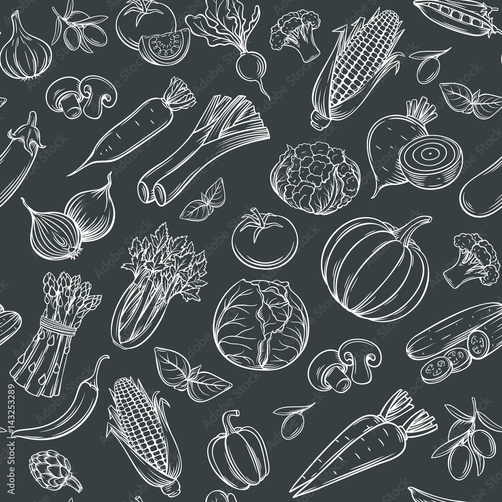 Hand drawn vegetables seamless pattern.
