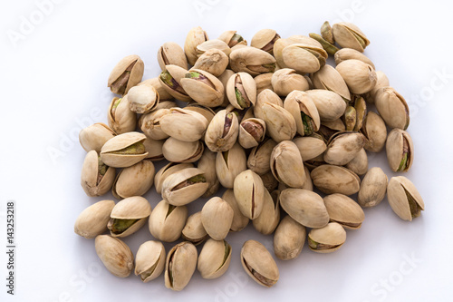 Group of Pistachio nuts on a white background