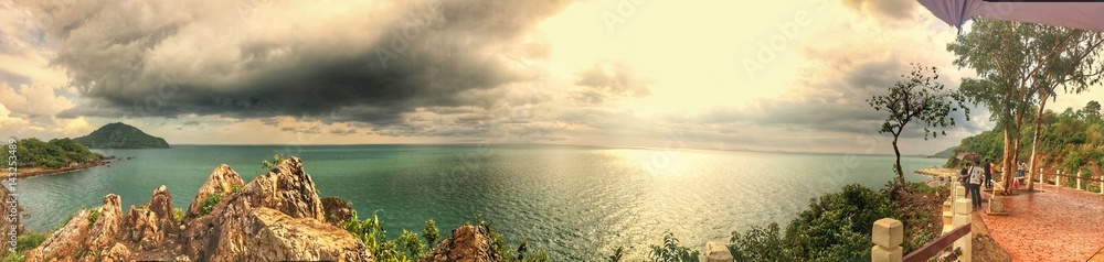 Cliff in front of the sea with landscape panorama style - Noen-nangphaya view point 