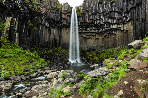 Stunning waterfall Svartifoss with basalt columns. Skaftafell national park  Iceland