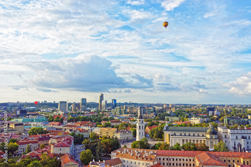Cathedral Square and Financial District with air balloon Vilnius