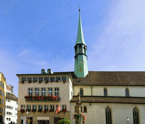 Fountain on Munzplatz square at old city of Zurich photo