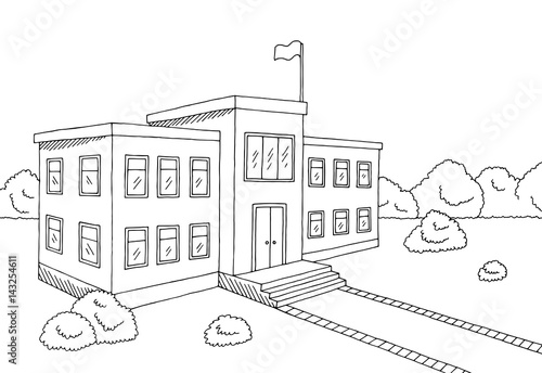 School building graphic black white sketch illustration vector