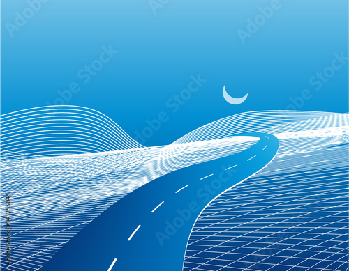 Road and highway on a stylized abstract map with relief. illustration